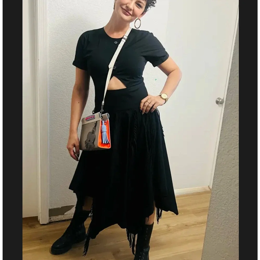 Bibhu Mohapatra Black Fringe Midi Shirt Dress Size 4 Western Rodeo Designer $455 - Picture 3 of 11